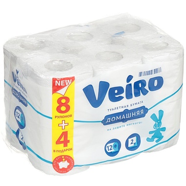 Туалетная бумага Veiro, Домашняя, 2 слоя, 12 шт, 15 м